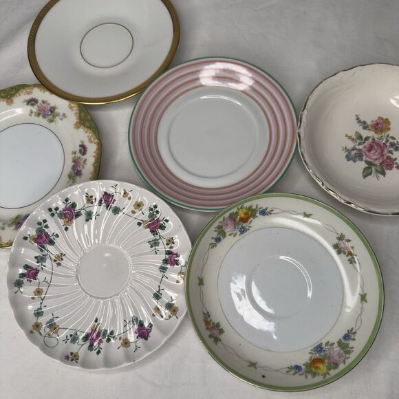 Vintage Mismatched China Dessert Cake Plates Mixed Patterns Multicolor Set of 6 - Picture 1 of 7